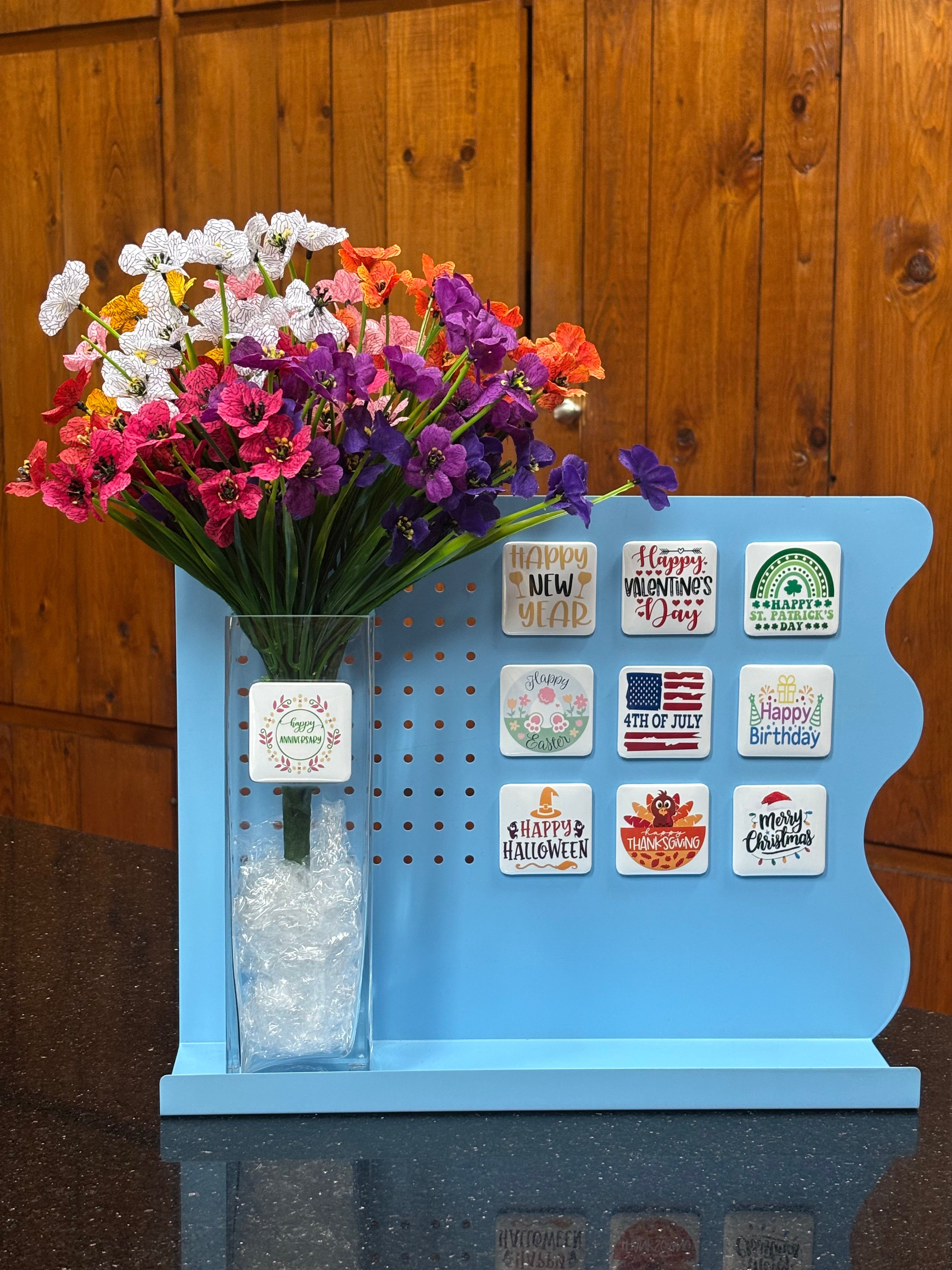 Multi Color Fake Flowers & Interchangeable Magnetic Vase