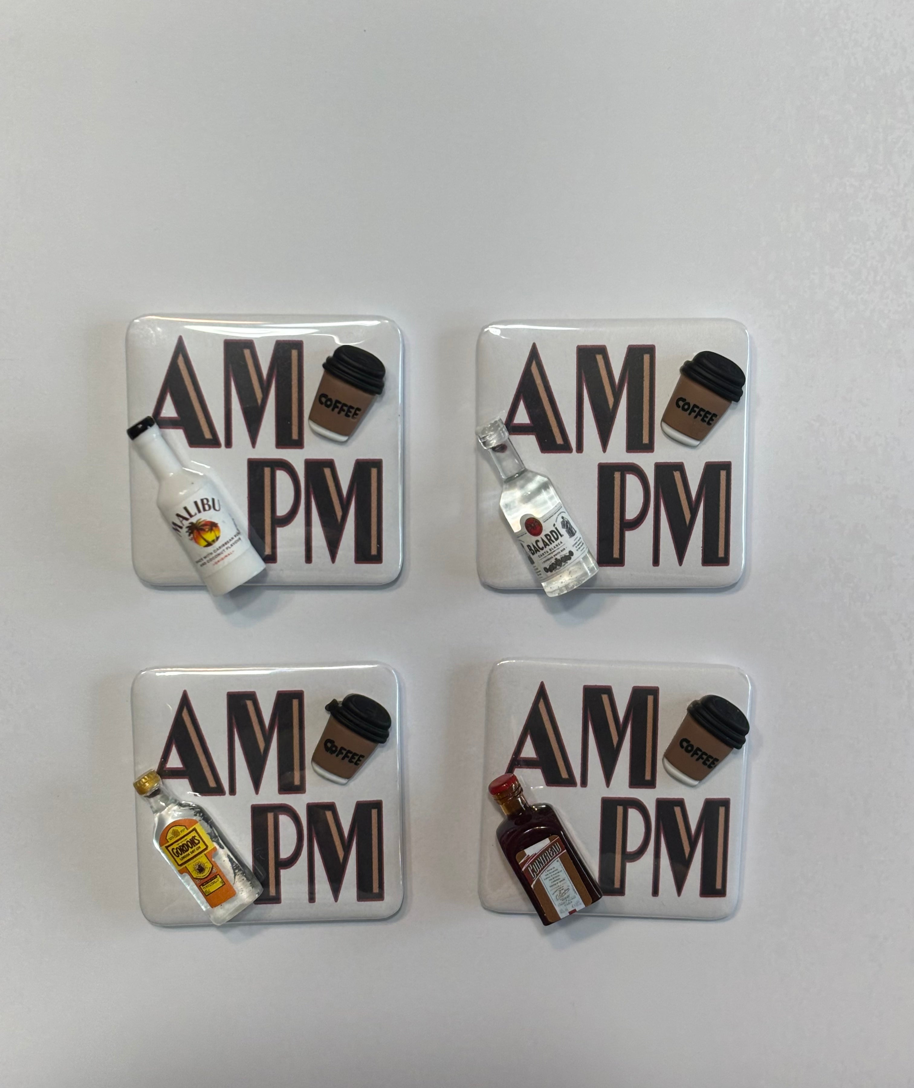 AM PM Embellished Magnets ~ Set of 4
