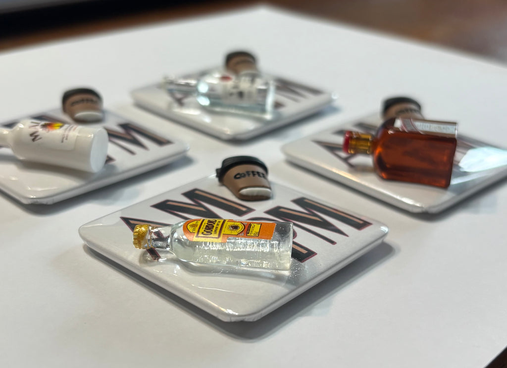 AM PM Embellished Magnets ~ Set of 4