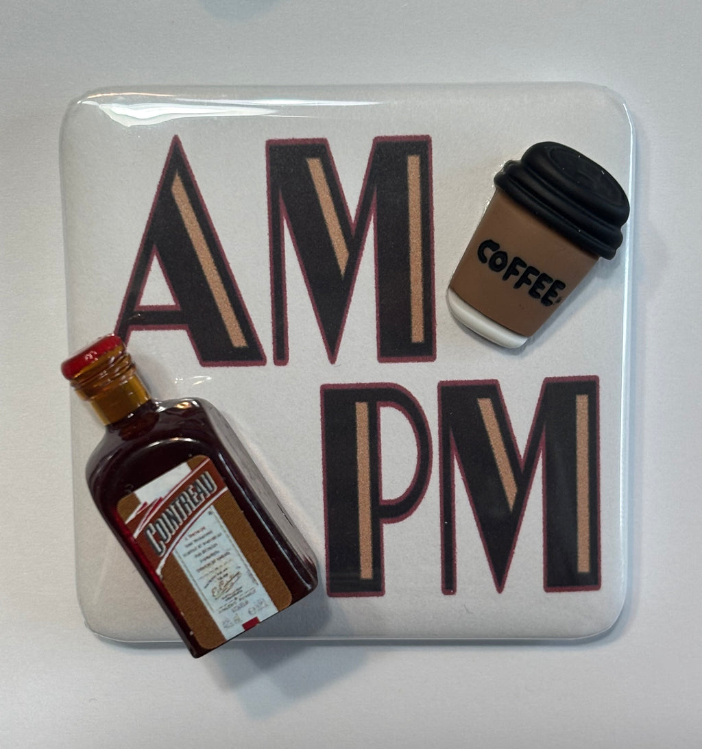 AM PM Embellished Magnets ~ Set of 4