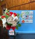 Interchangeable Magnetic Vase with Red and White Fake Flower Bouquet